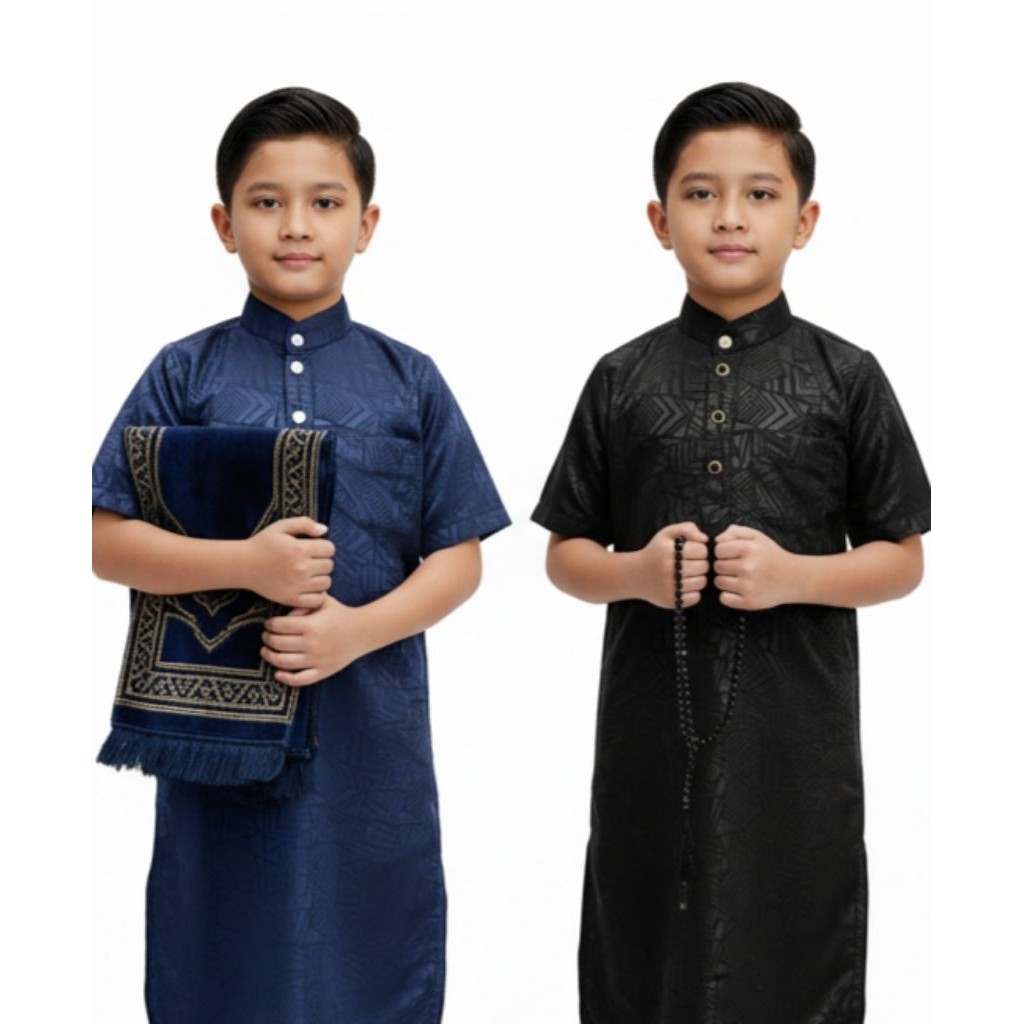 ARDIOSHOP Jubah Anak Lengan Pendek/Jubah Anak Laki Laki/Jubah Anak Embos