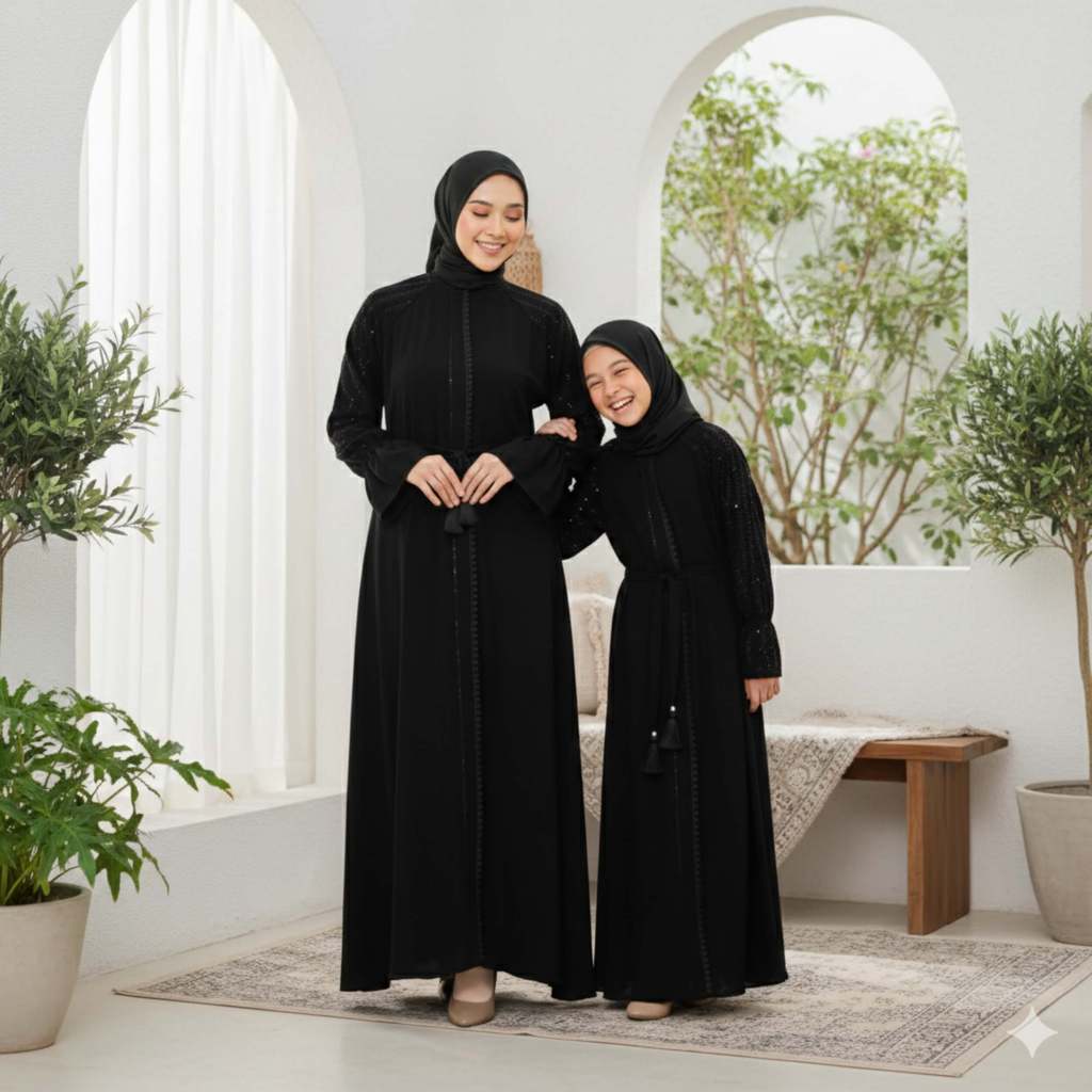 Qurata - Abaya Turki Couple Muslim Ceruty Mom Payet Baju Premium Ibu Putih Mewah Anak Dress Turkey L