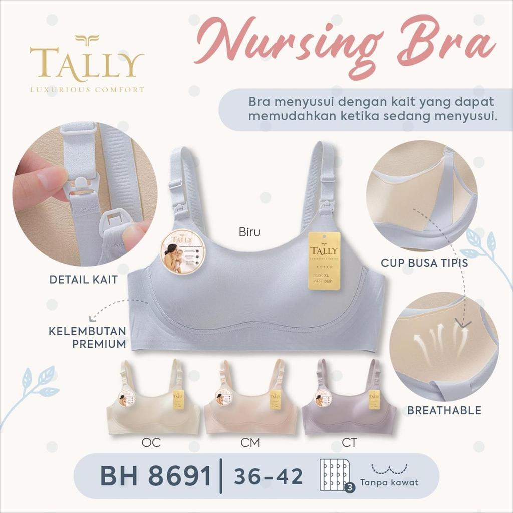 (Planetcare) TALLY Bra Menyusui BH 8691 Tanpa Kawat Busa Tipis Bahan Nilon Seamless Cup B - C Kait 3