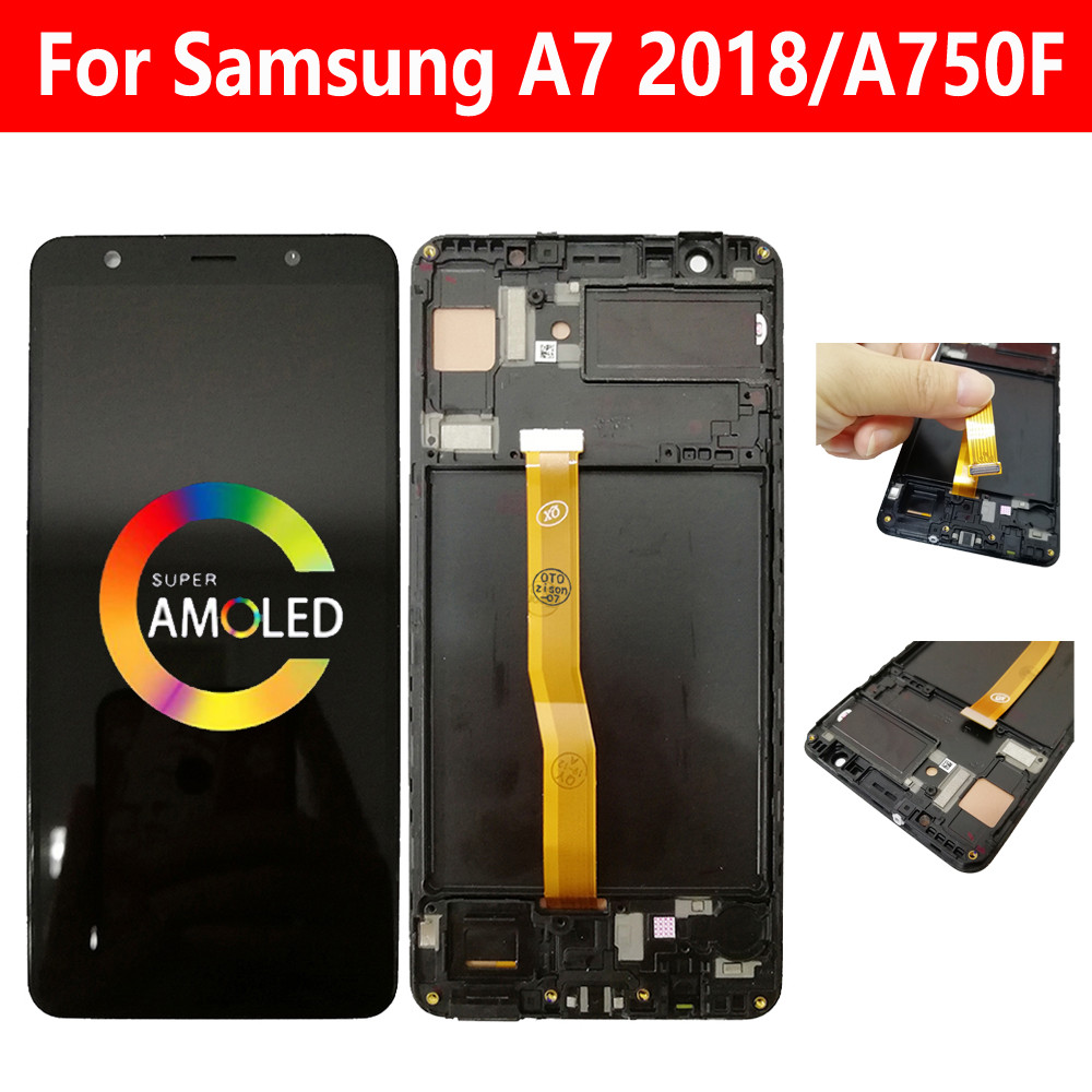 AMOLED For Samsung Galaxy A7 2018 LCD With Frame A750 LCD Screen SM-A750F/DS A750FN A750G LCD splay 