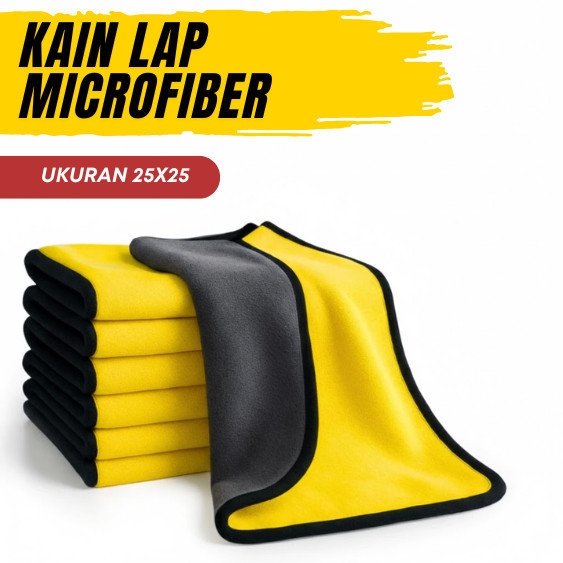 Lap Microfiber Tebal 25X25Cm Tidak Rontok Cuci Lap Mobil Motor Kaca Velg Jok Poles Perhiasan Jam