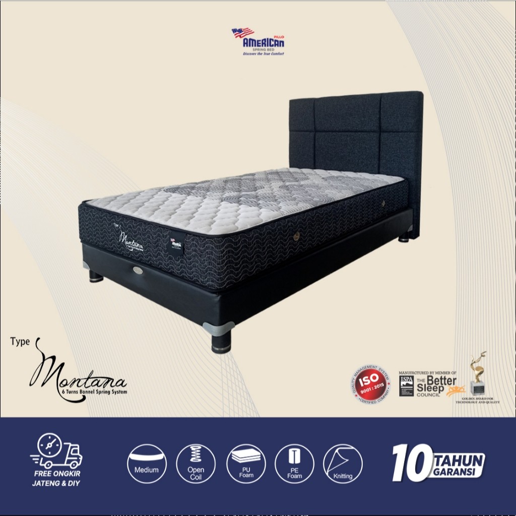 Kasur Springbed American Pillo Type Montana Garansi 10 Tahun (Bedset)