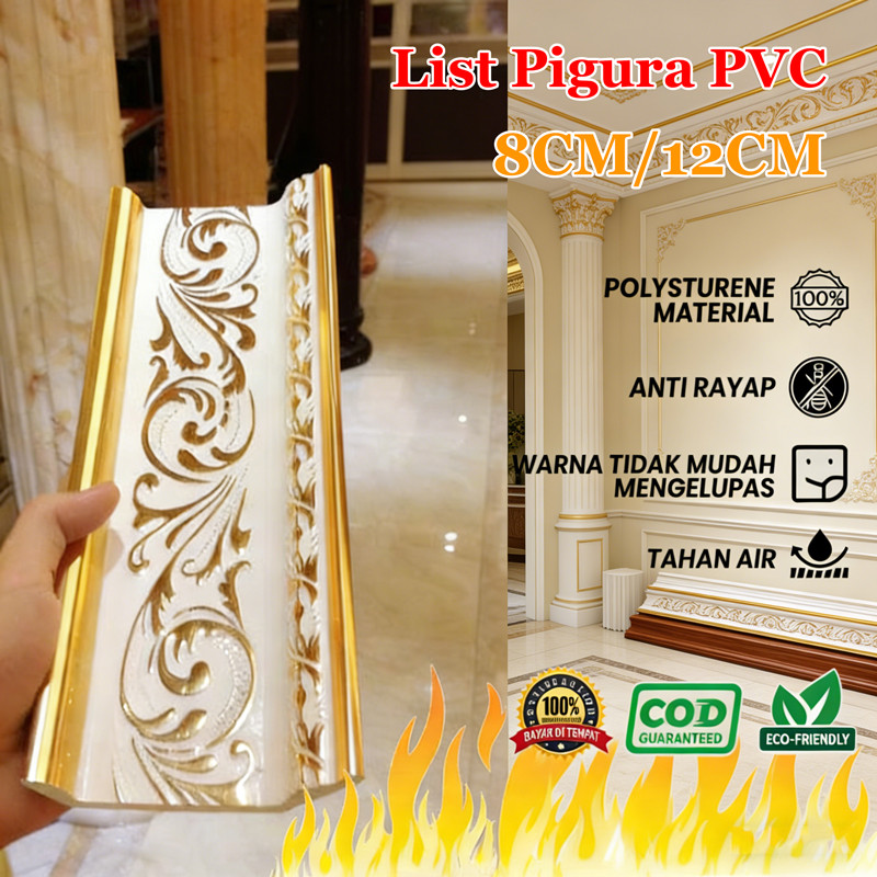 Lis Plafon PVC Premium 2M | Lis Pigura PS Motif Modern Anti Rayap Anti Air Interior 8CM/12CM