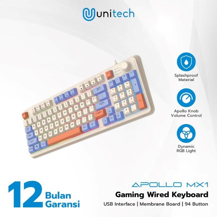 Keyboard Gaming Unitech APOLLO MX1 Wired USB Membrane Keyboard RGB - Blue