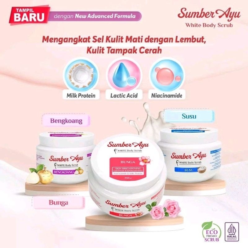 Sumber Ayu White Body Scrub 250 ml | Lulur Mandi Sumber Ayu Body Scrub Glowing