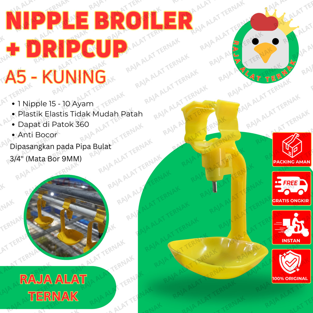 Nipple + Dripcup Ayam/Pipa Bulat/Tempat Minum Ayam/Nipel/ Niple/Nippel/Nipple/Nepel Ayam A5 - Alat T