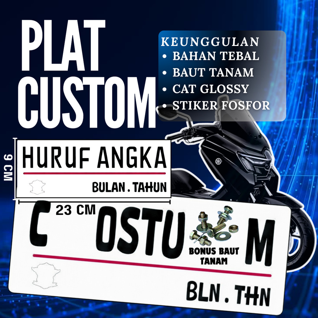 PLAT CUSTOM WARNA PUTIH PLAT CUSTOM SATU PASANG WARNA PUTIH PLAT CUSTOM BAUT TANAM