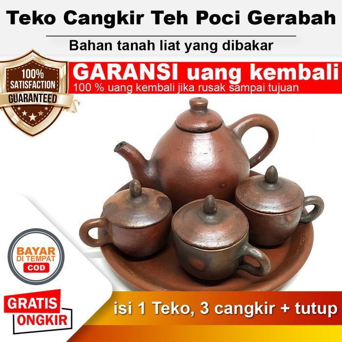 Set Teko Cangkir Teh Poci Gerabah Tanah Liat