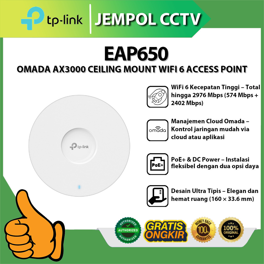 TP-LINK OMADA EAP650 AX3000 CEILING MOUNT WIFI 6 ACCESS POINT