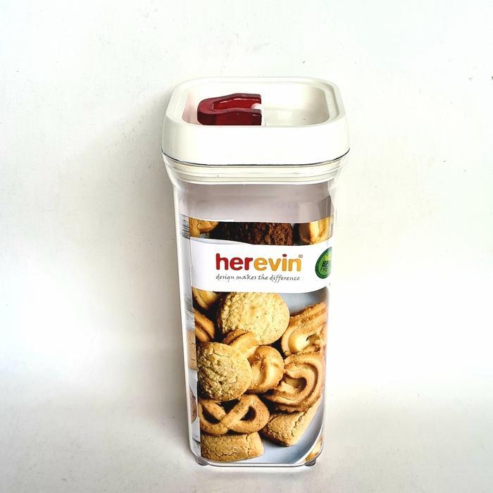Herevin toples canister acrylic segi 1,5 liter tutup vacuum - Putih