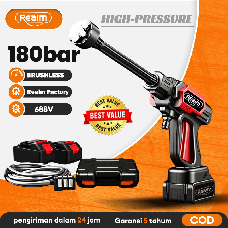 Reaim Jet Steam Cordles Reaim Power 688V 180Bar Pembersih Jet Tanpa Sikat - Alat Cuci Mobil dan Moto