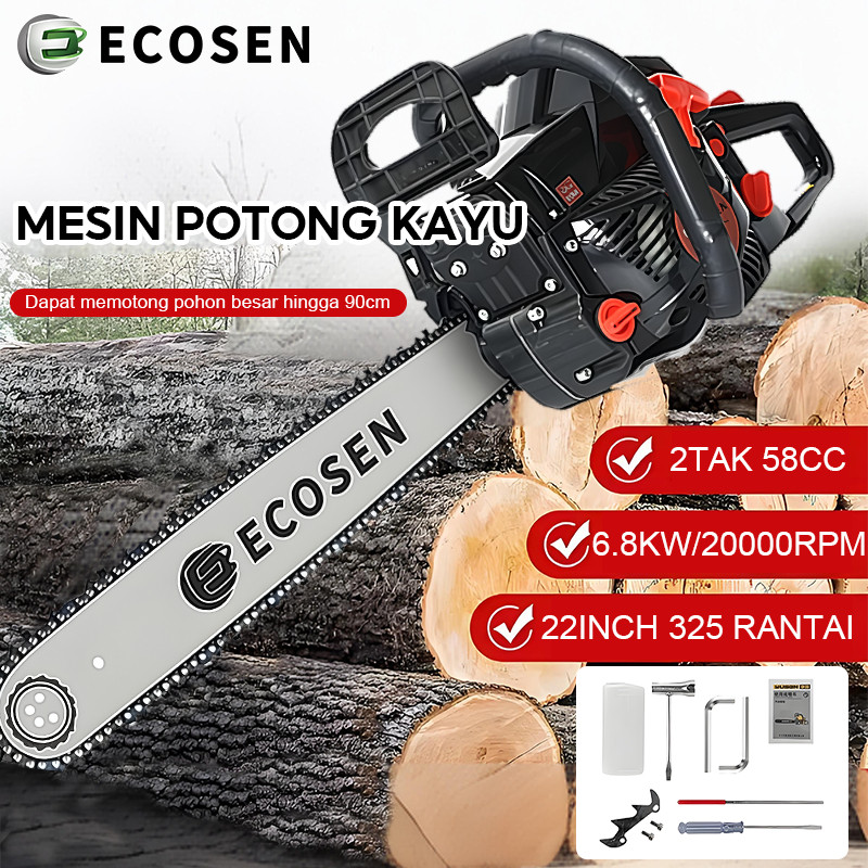 ECOSEN Alat Pemotong Gergaji Lanjut Bensin Portabel 20/22/24 Inci Asli Baja Mini/Gergaji Mesin/Mesin