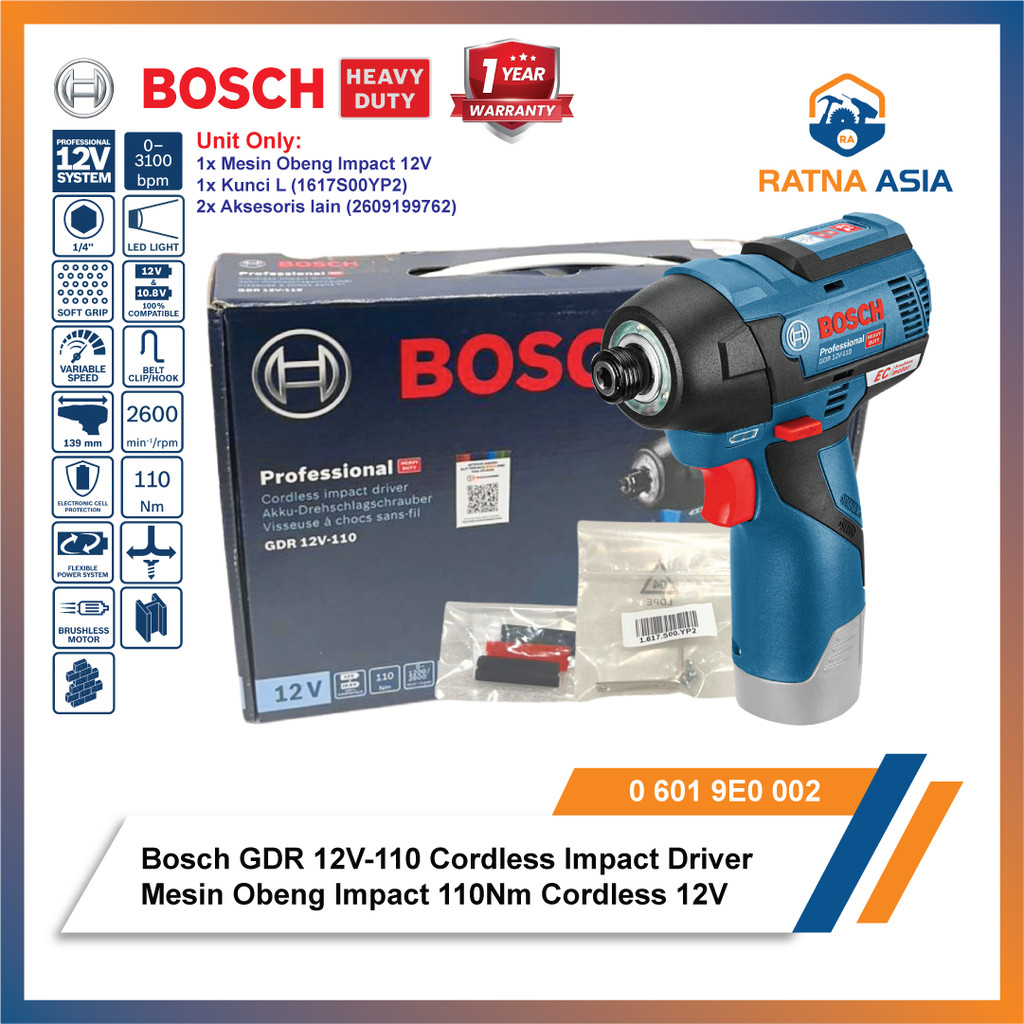 Bosch GDR 12V-110 Impact Driver Cordless 12V Mesin Obeng Impact 110Nm