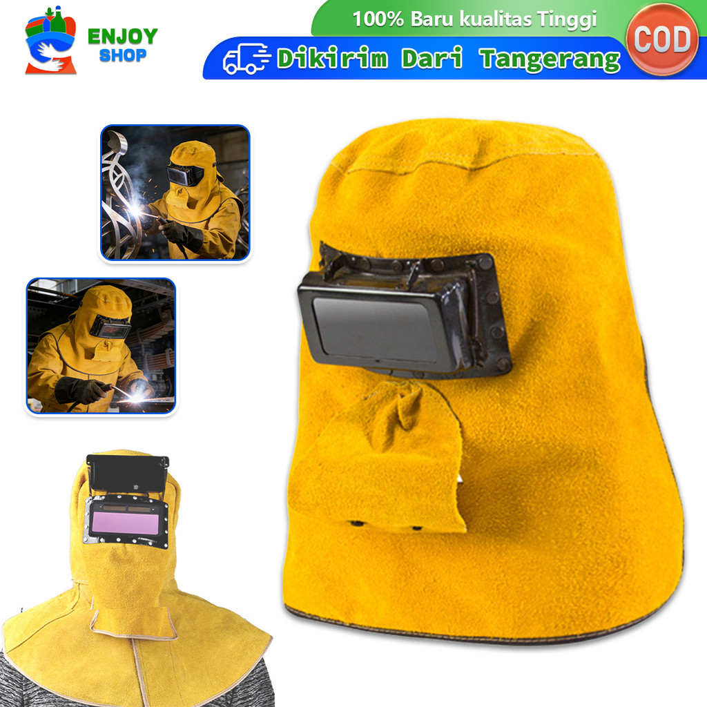 Topeng Las Listrik Kulit Sapi Kap Las Otomatis Headgear Breathable Untuk Welding
