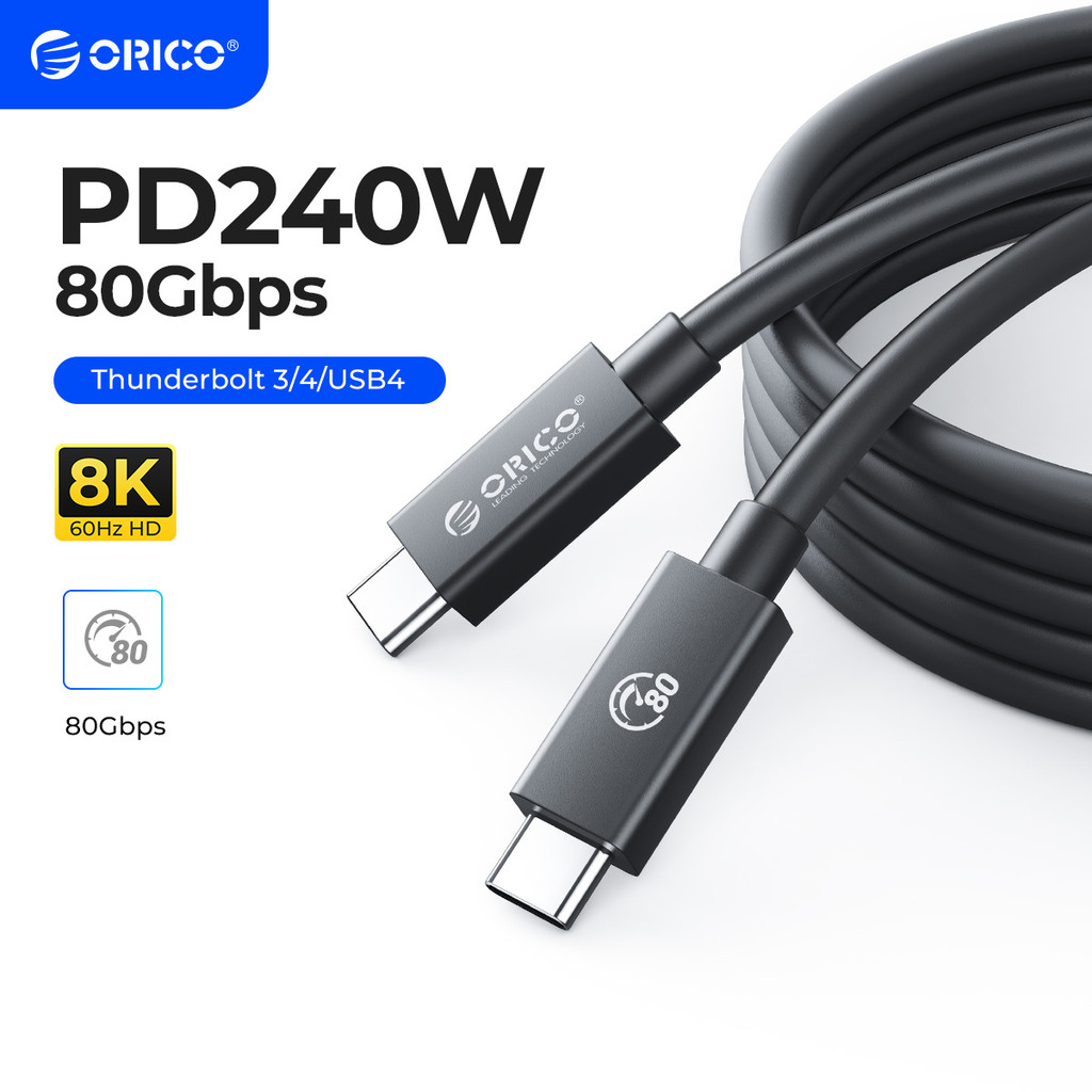 Kabel ORICO 80Gbps Thunderbolt 5 Kompatibel USB-C 2m 80Gbps~120Gbps 240W 16K untuk MacBook Pro 16/14
