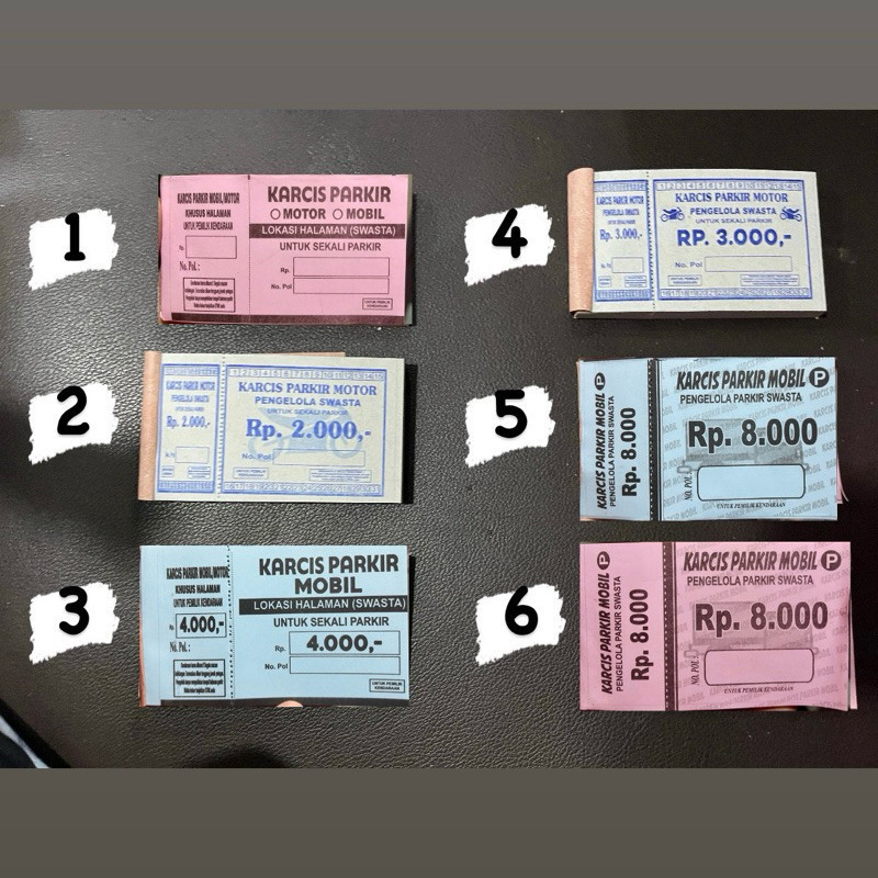 Cetak KARCIS PARKIR SEPEDA MOTOR UNIVERSAL 2000 3000 5000 Murah