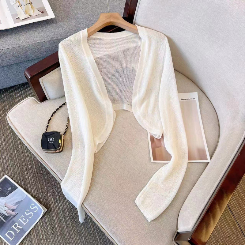 Mode Vogue Gaya Korea, desain unik, cardigan pendek, selendang sutra es, pakaian luar.