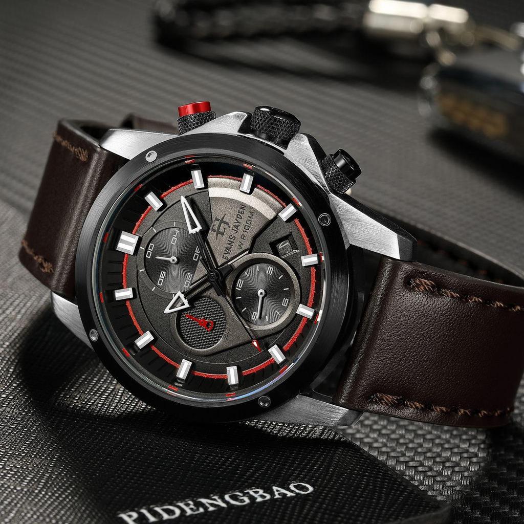 Evans Jayden Jam Tangan Pria 9589 Kulit Kaca Sapphire Chronograph Water Resistant 10 ATM