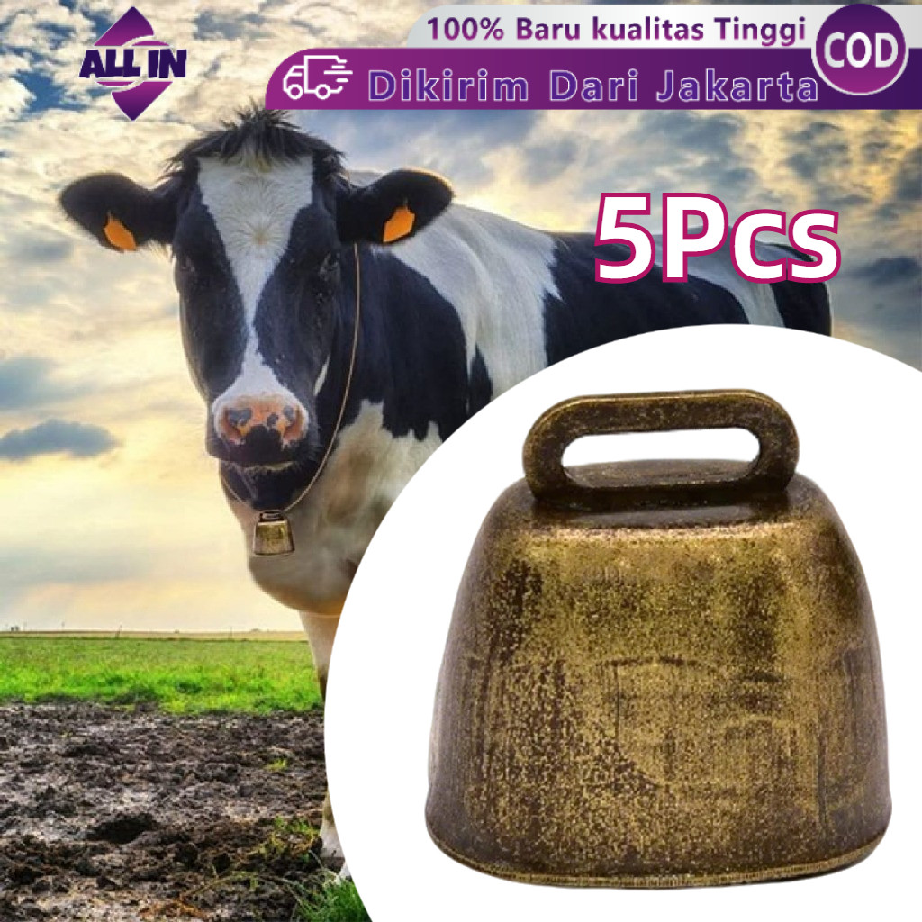 5Pcs Lonceng Sapi Kuno Bunyi Keras Kalung Sapi Bunyi Kambing Klontongan Lonceng Keras Kuningan