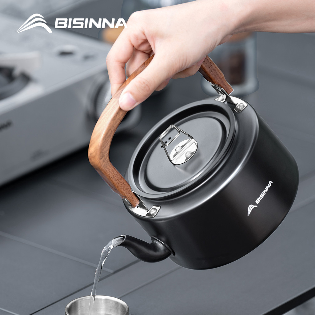 BISINNA Ketel Air Camping 1.4L dari Aluminium Alloy, Teko Ultralight, Peralatan Masak Portabel, Pera