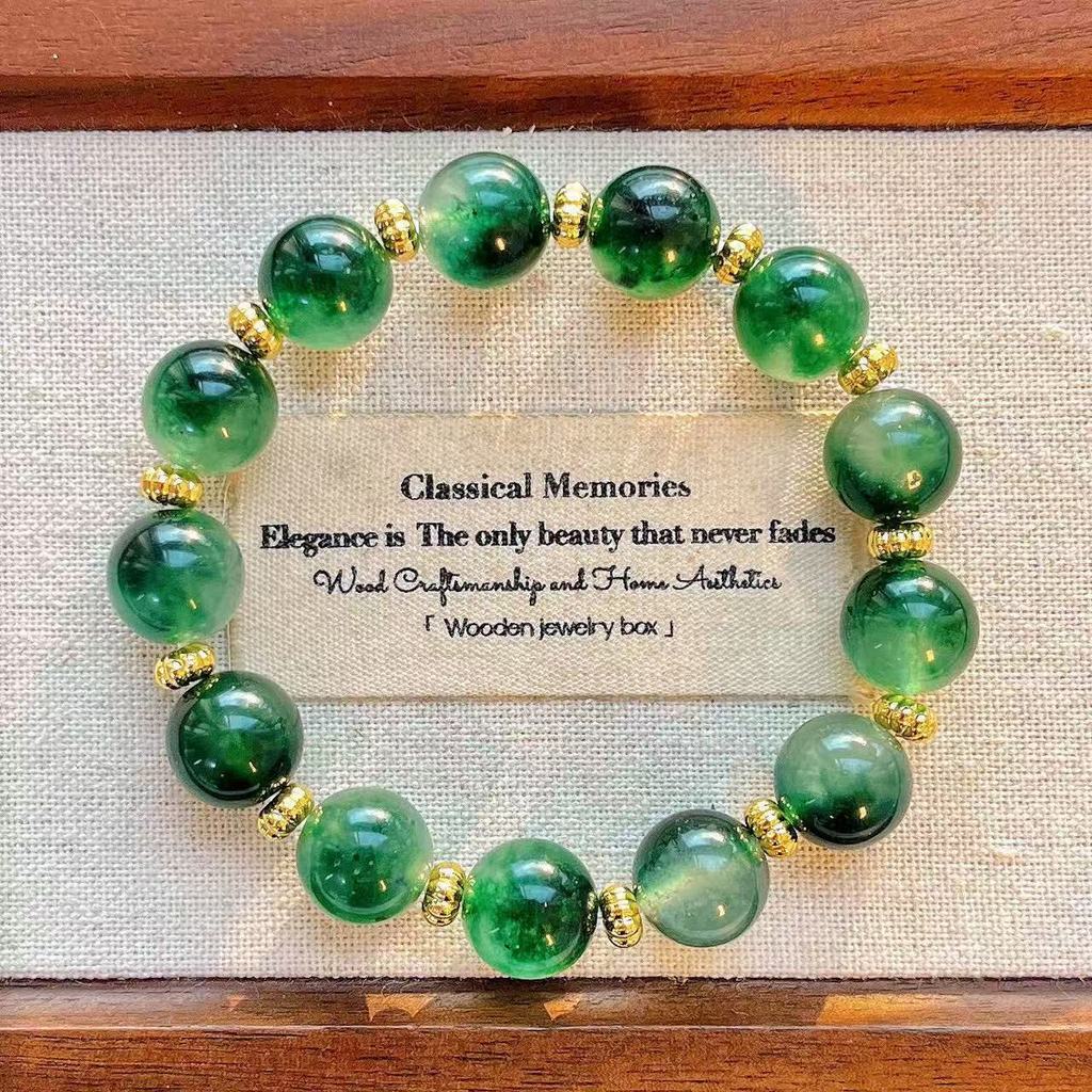 Gelang Kristal Batu Akik Hijau Gaya Cina untuk Wanita