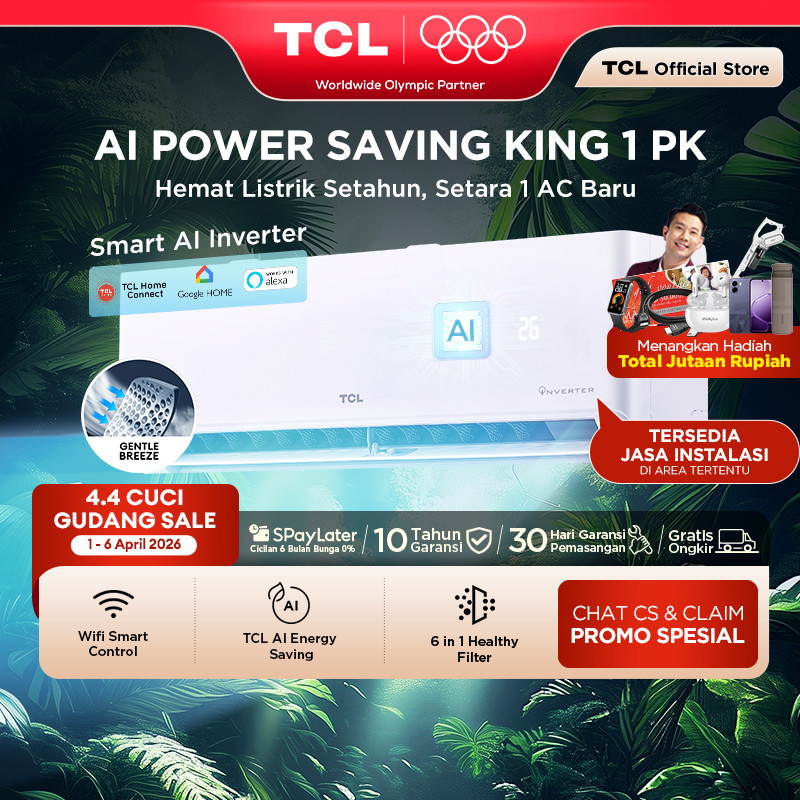 TCL AC AI Inverter Pro Wi-Fi 1 PK - Power Saving - Smart Home Control - Gentle Cool - Healthy Filter