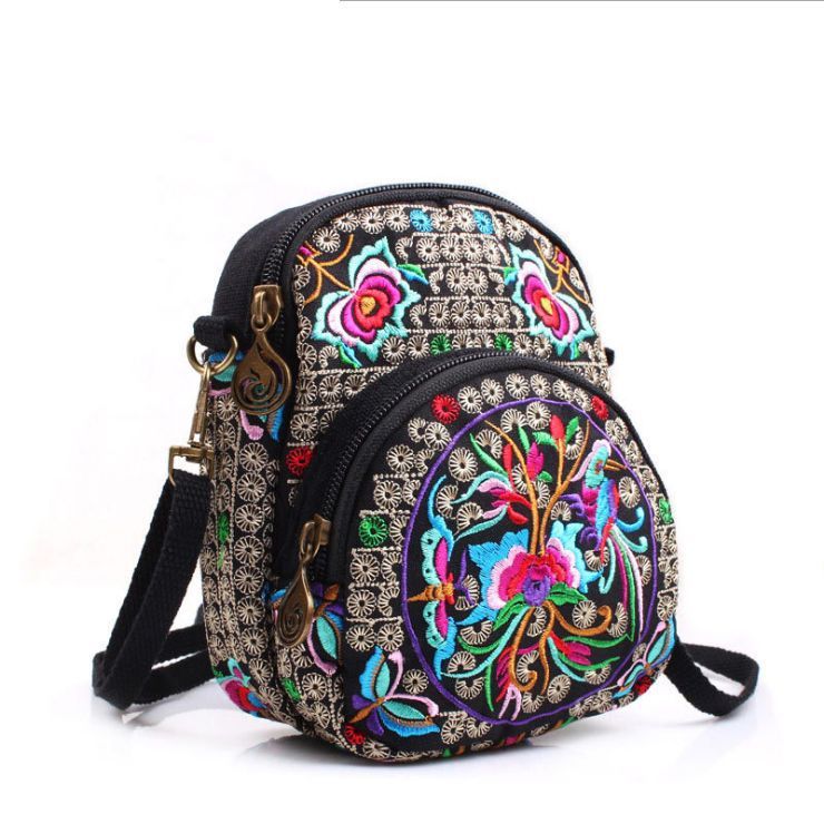 Canvas bordir gaya etnik tas kecil tas tas wanita bordir bunga gaya cina