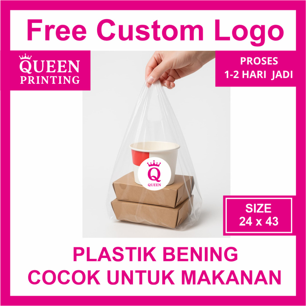 TERLARIS Plastik bening makanan / minuman free sablon plastik