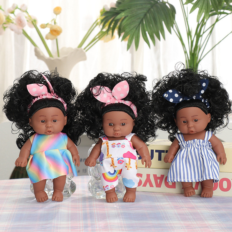 Reborn Dolls Baby Reborn Silicone Reborn Baby Doll 35cm Dolls Pajamas Dress Simulation Black Skin Ba