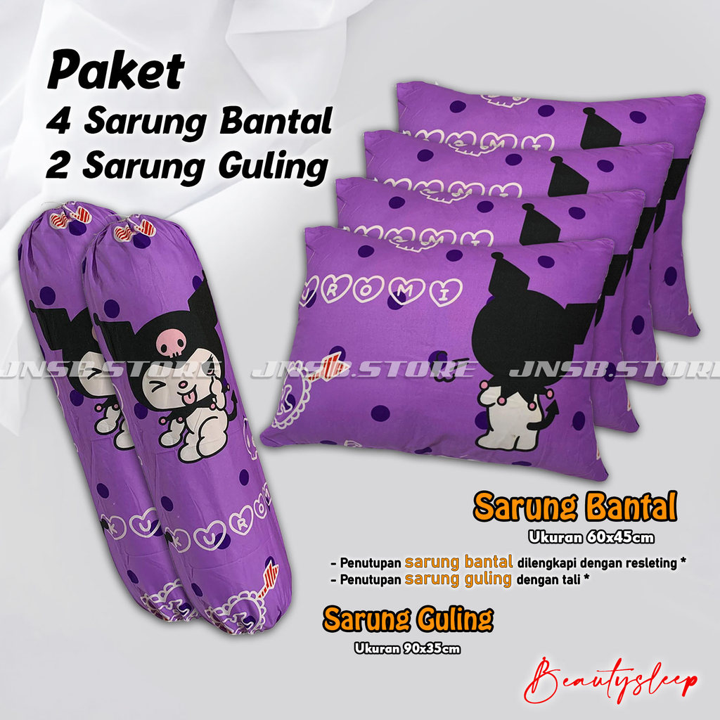 Paket 6Pcs Isi 4 Sarung Bantal 2 Sarung Guling Motif Karakter Sprei Tidur - Resleting