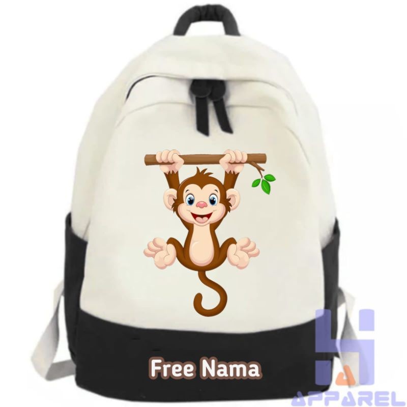 TAS RANSEL ANAK MOTIF MONYET LUCU MONKEY - TAS RANSEL ANAK SEKOLAH GRATIS CETAK NAMA ANAK