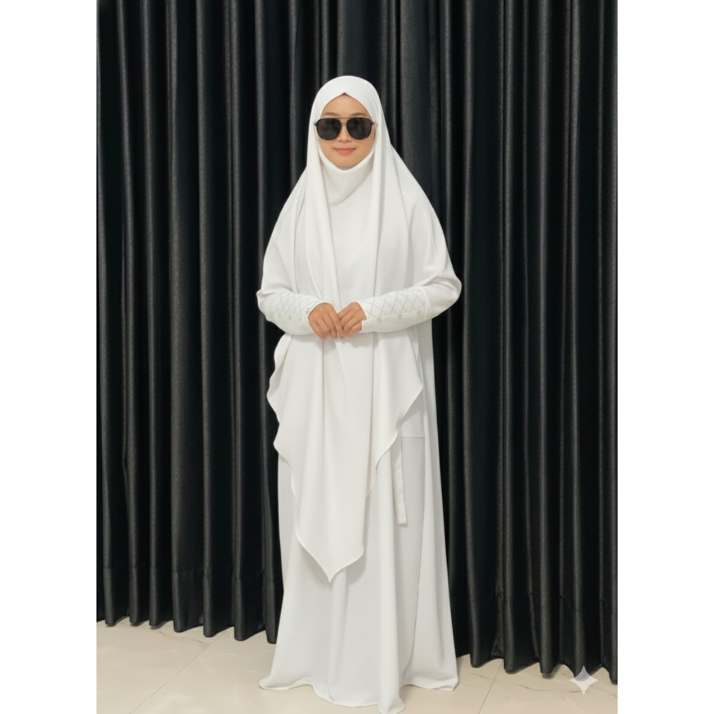 Set Gamis Katun Paris Polos Ringan Dan Breathable Untuk Musim Panas Include Pashmina Sabyan Simple.