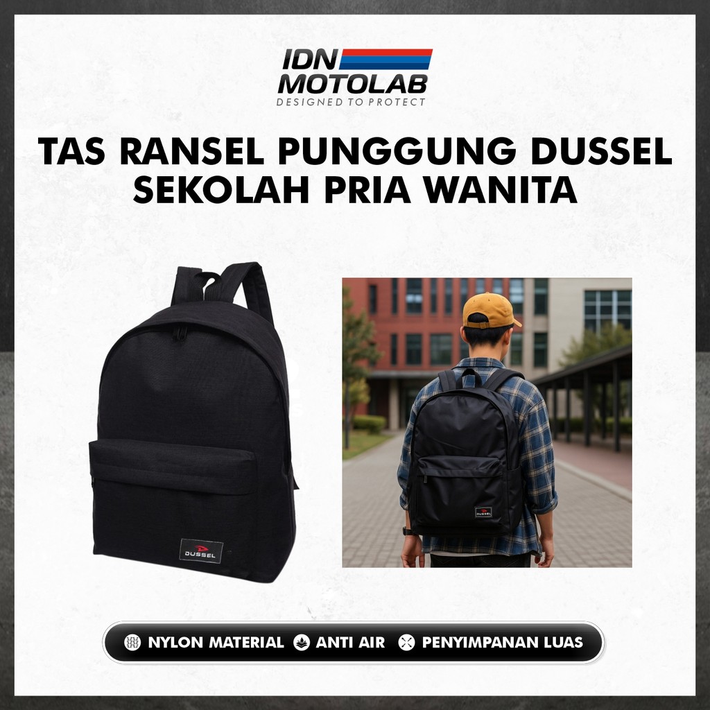 Tas Ransel Dussel Punggung / Tas Ransel Sekolah pria wanita HItam