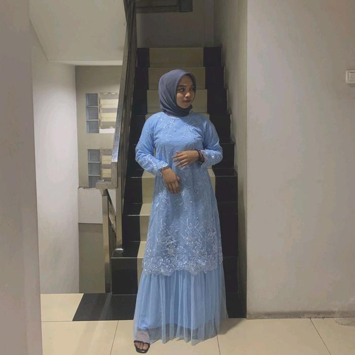 Gamis tutu kombinasi brokat tile seragam pesta Dress Wanita Mewah Muslim Nyaman Remaja Putih Kondang