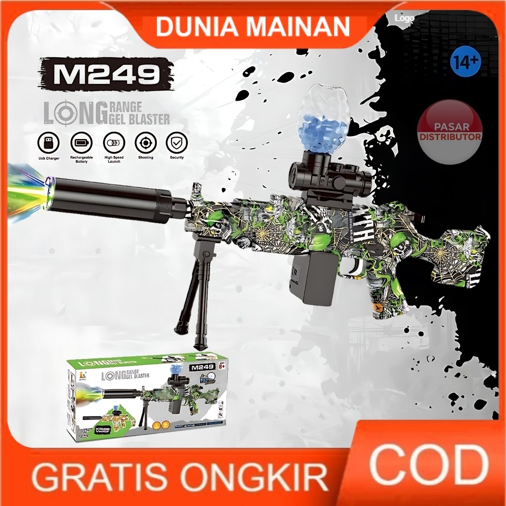 DUNIA MAINAN  D-6652/WH81-3 M249 FULLY/SEMI AUTOMATIC Mainan Tembakan Elektrik M249 Lampu / mainan m
