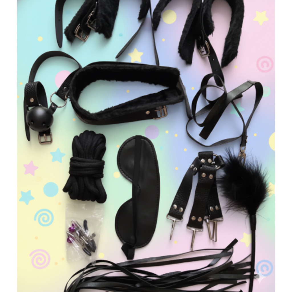 Set Tali Borgol Pengikat Kaki Dan Tangan Lingerie Handcuff Tali Ikat 10Pcs Hitam