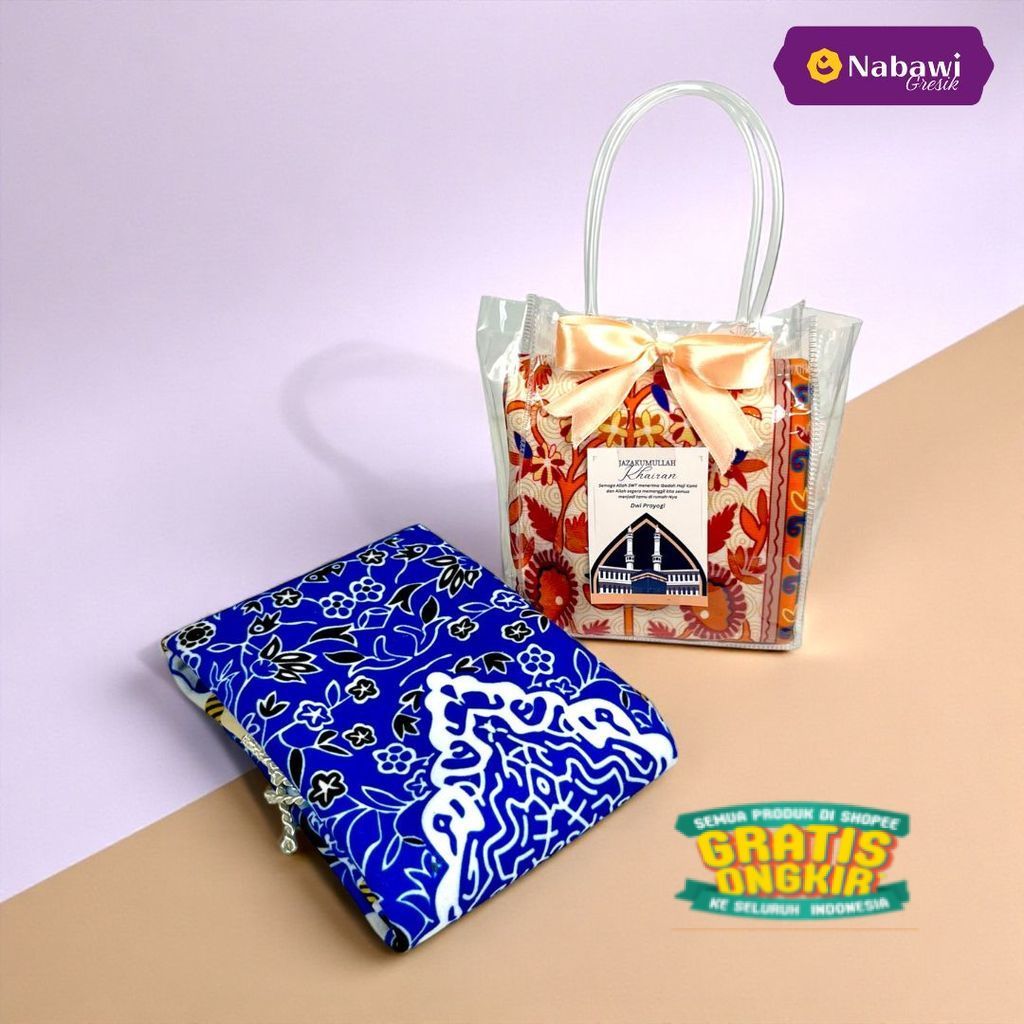 Hampers Souvenir Sajadah Sujud Suede Kemas Tas PVC Oleh Oleh Haji dan Umroh Free Kartu Ucapan - Naba