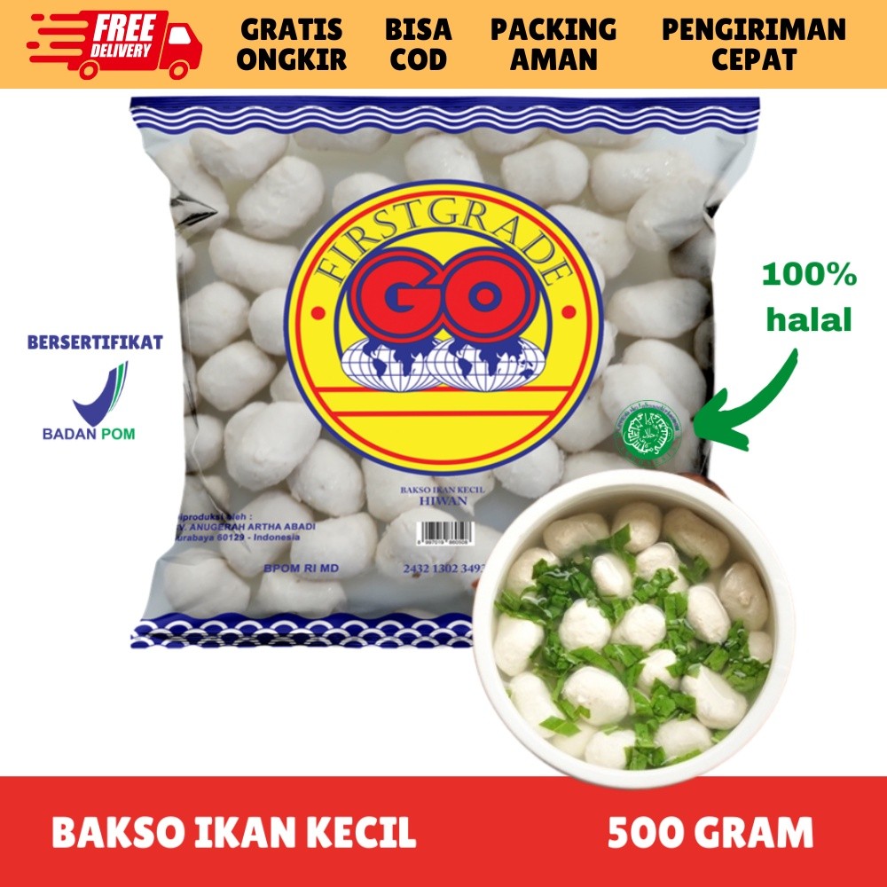 [FROZEN FOOD GO] BAKSO IKAN KECIL HIWAN ISI 60 (500GR) MAKANAN INSTAN SOSIS|NUGGET BPOM HALAL