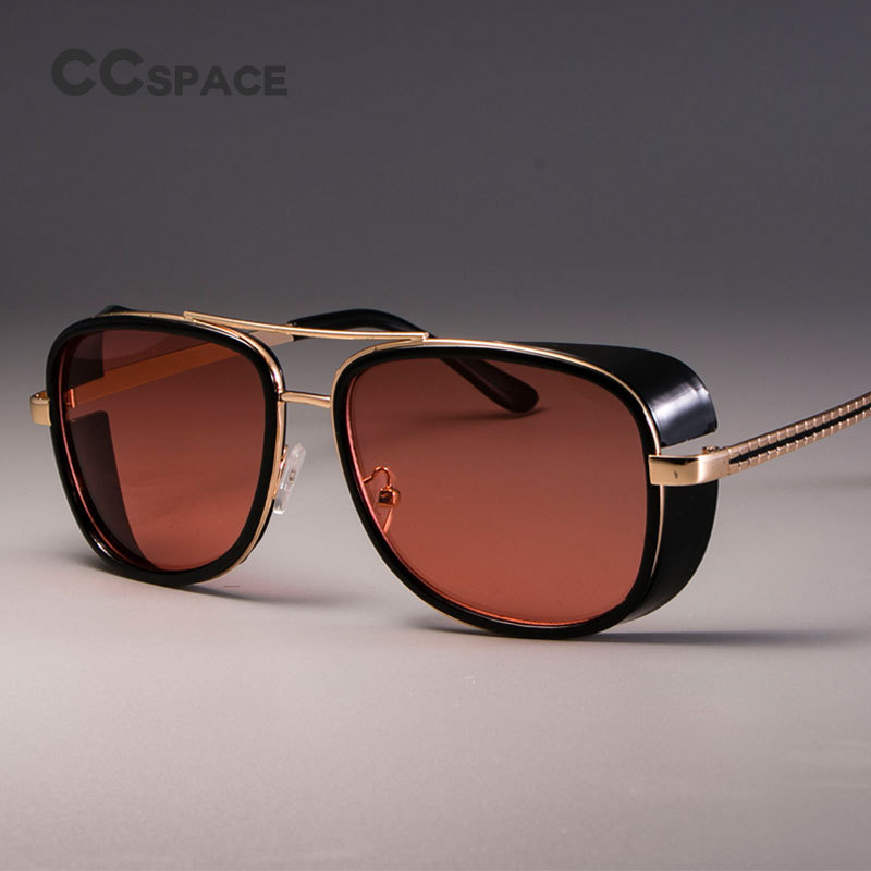CCSPACE Steampunk Sunglasses Men Mirrored Brand Designer Glasses Fashion Eyewear Shades UV Protectio