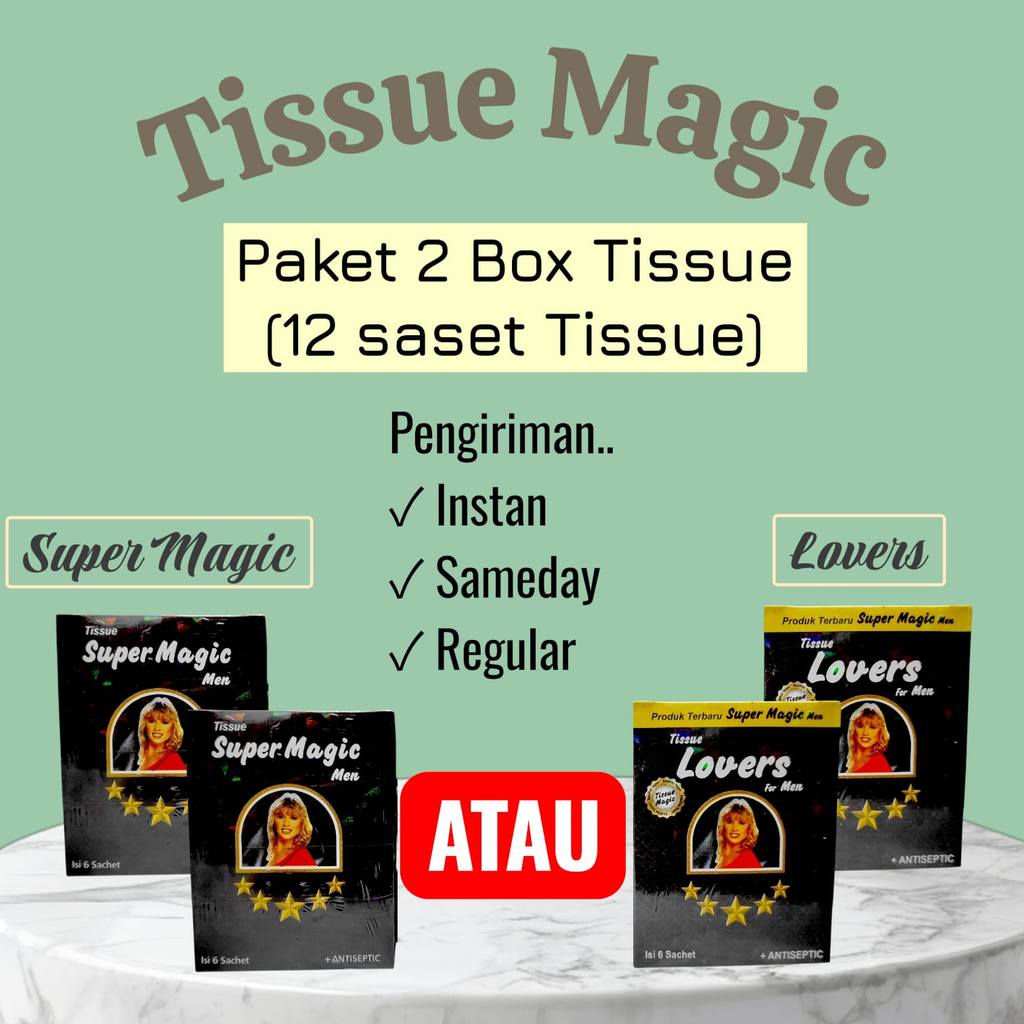 Tisu Magic Paket 2 Box - Tisu Magic Lovers - Tisue Super Magic - 2 Box isi 12 Saset. Privasi Aman