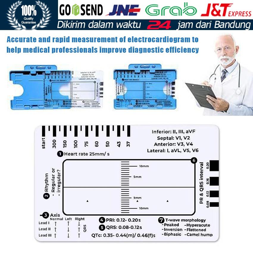 Penggaris EKG 7 Step Transparan / ECG Ruler Portabel Presisi Tinggi / Alat Ukur Detak Jantung Untuk 
