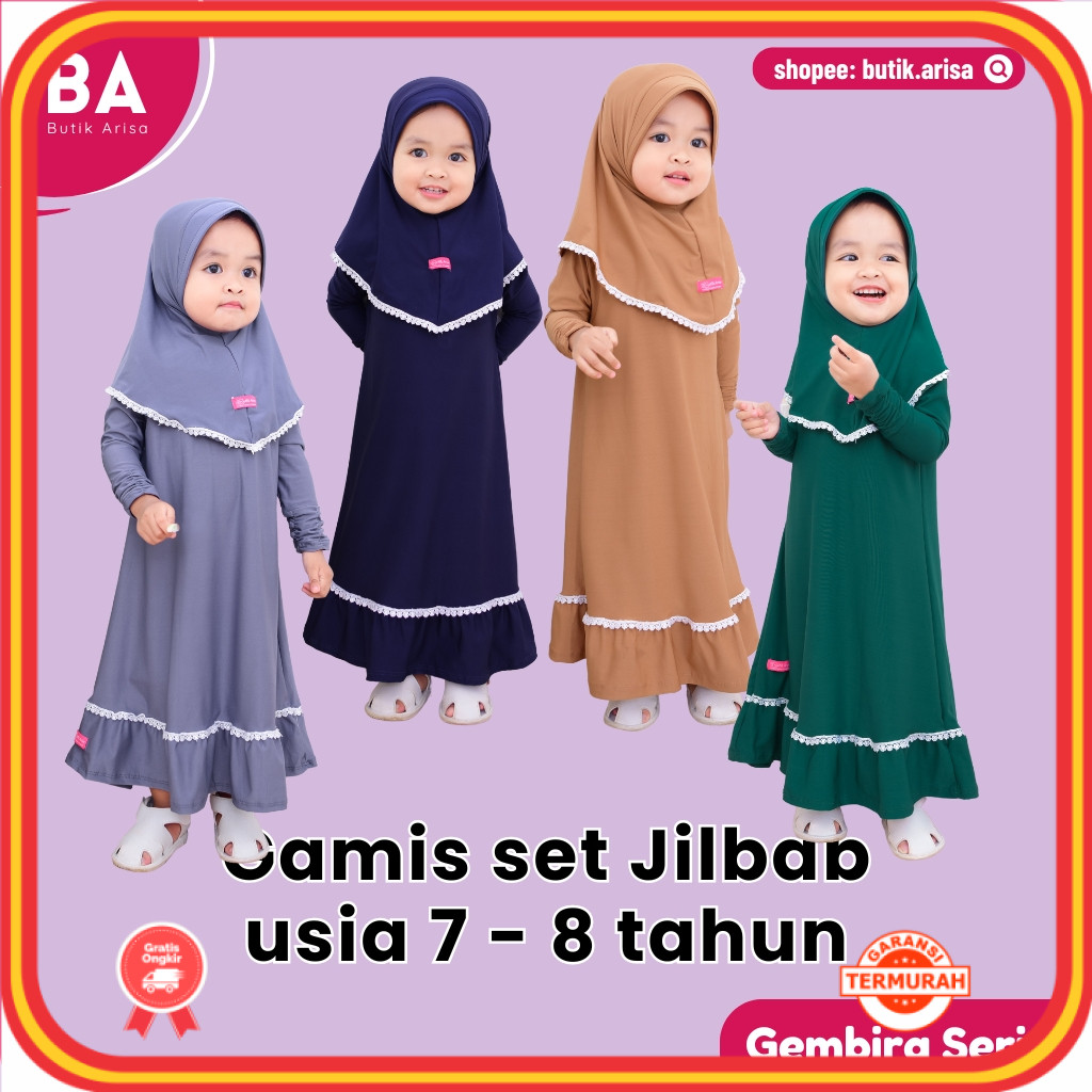 Gembira Series Gamis Anak Set Hijab | Pakaian Muslim Anak Perempuan | Gamis Balita | Stelan Muslim A