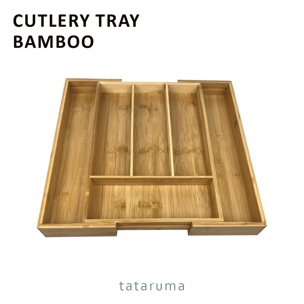TATARUMA Yuka – Organizer Bambu Tempat Simpan Cutlery Tray Wadah Alat Makan Sendok Garpu Pisau Sumpi