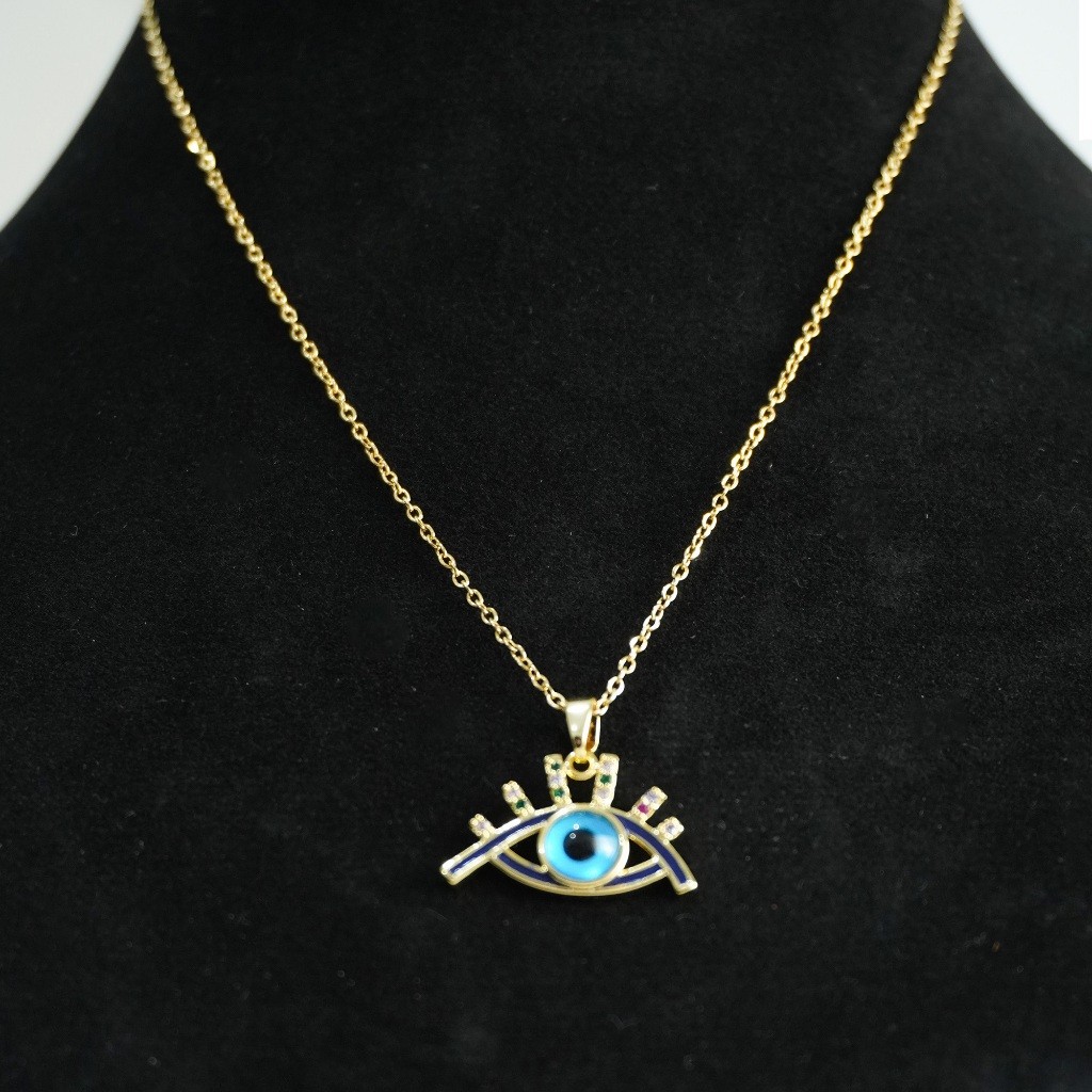 Kalung Liontin Mata Biru Emas Fashionable Kalung Rantai Adjustable Kalung Trendy KL-2006