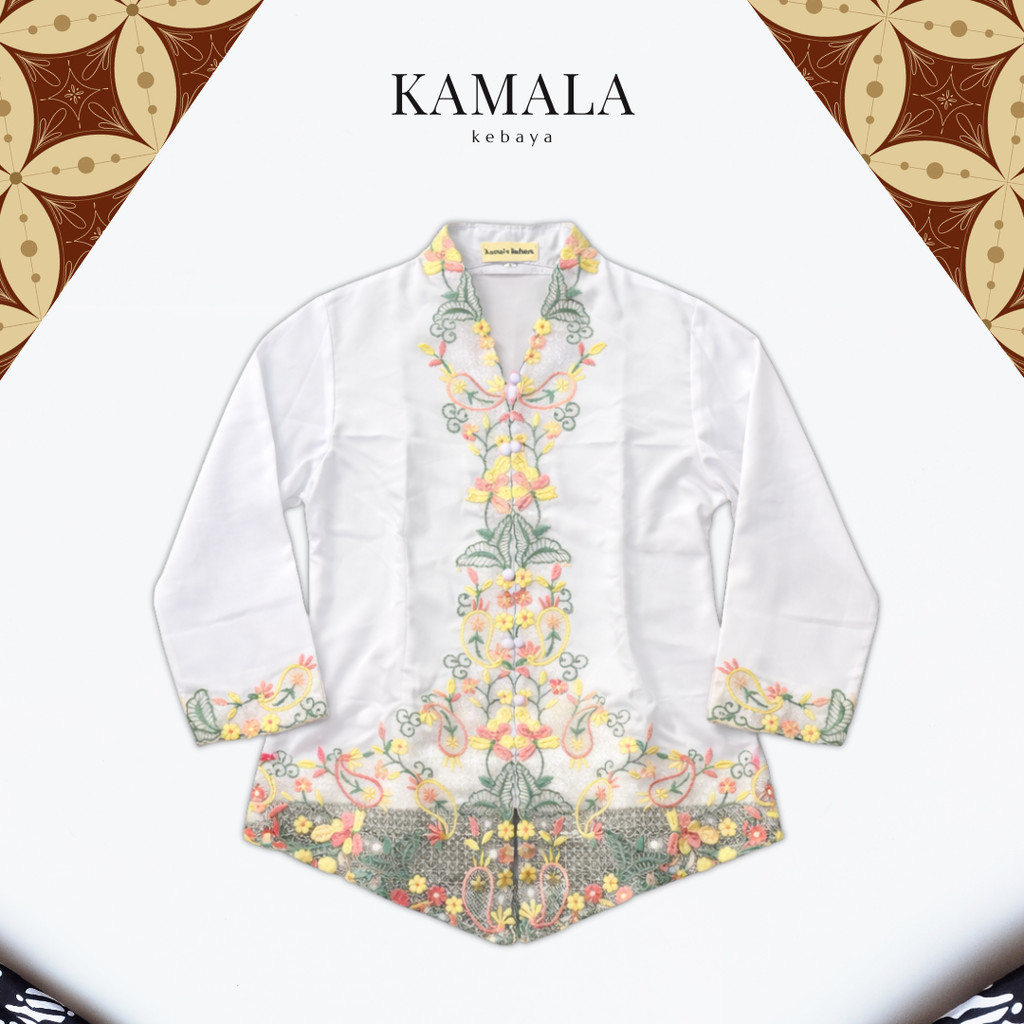 Kebaya Encim Bordir Modern Warna Putih Senada Lengan Panjang Wisuda Kondangan Kantor Modern