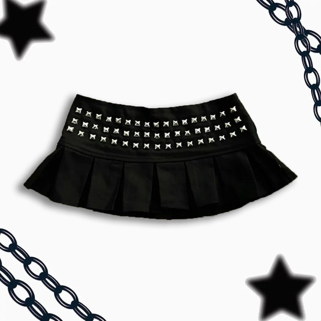 Y2k Clothes Gothic Punk Studded Mini Skirt Harajuku Sexy Ultra Short Rivet Pleated Skirt Hot Girl Ka