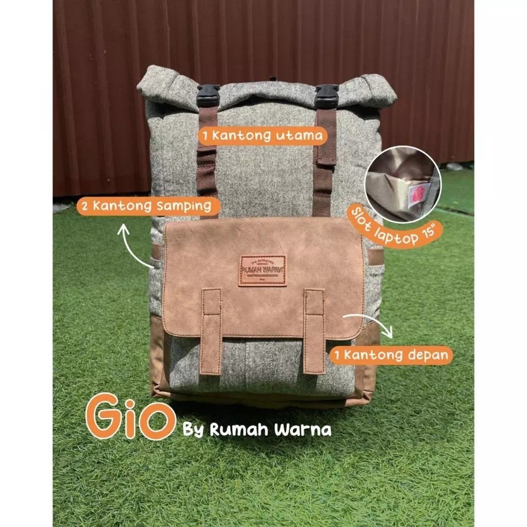 TAS RANSEL B GIO RUMAH WARNA Tas Ransel Lipat Gio Pria Wanita Praktis 15"