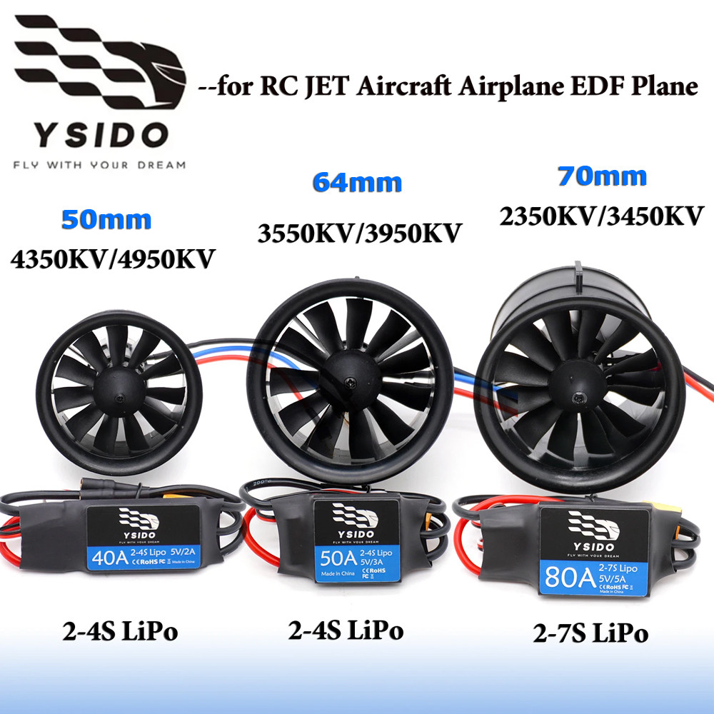 50/64/70mm RC EDF Motor Duct Fan 12-Blades 3S-6S 40A 50A 80A ESC Brushless Power for RC JET Aircraft