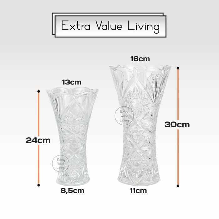 Vas Kristal Vas Bunga Kaca Kristal 30 CM Bohemian Vas Kristal Estetik Clear Bening - 24 CM