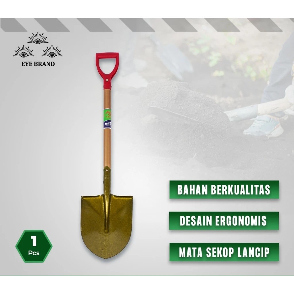 Sekop Lancip Baja "CAP MATA" Skop Sekop Papak Pasir Gagang Besi Merek